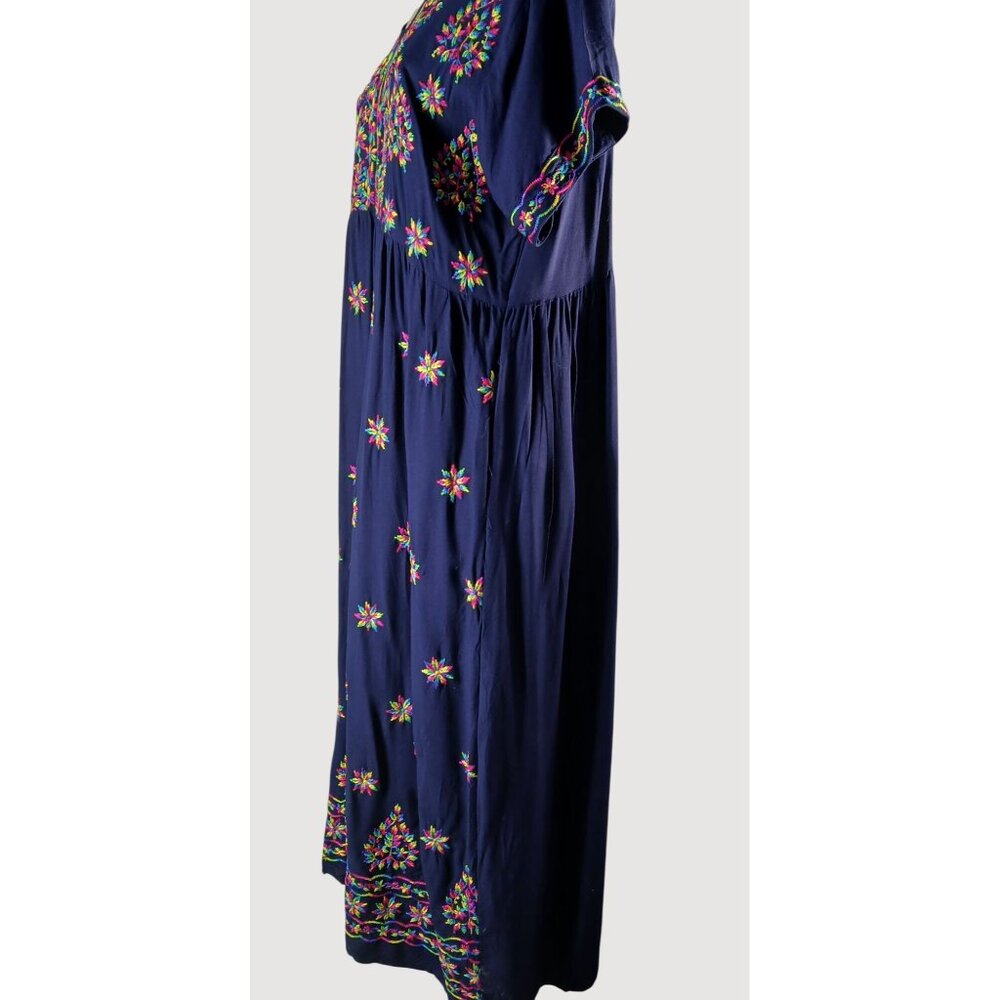 Ganesha Collection Navy Blue Embroidered Dress XXL 100% Viscose India Travel - Picture 9 of 14
